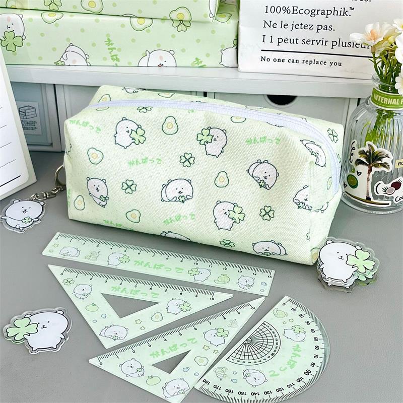 

Cute Self-Deprecating Bear High Capacity Canvas Pencil Case Storage Bag Student Stationery Supplies Pouch Girl Cosmetic Bag Gift