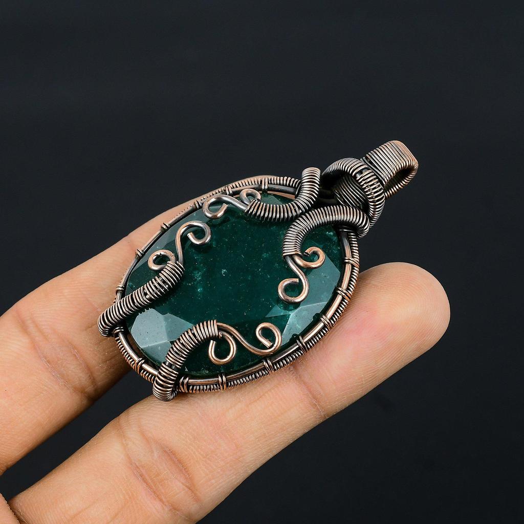 Emerald Pendant, 999 Copper Wire Wrapped Pendant Gemstone Jewelry, Handmade Pendant Amazing Jewelry, Gift For Her