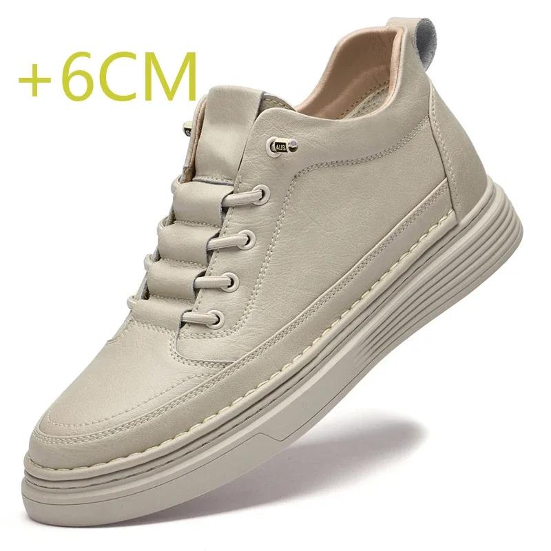 Luxury Brand Elevator Shoes Male Sneakers Leather Fashion Casual Heighten Shoes 6cm Thick-soled Non-slip Cowhide Business Shoes