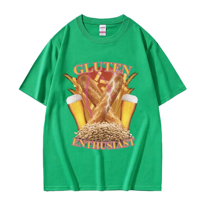 Funny Gluten Enthusiast Meme Graphic T Shirt Mens Fashion Cotton Short Sleev Tshirts ONeck Loose Oversized Tshirt Streetwear