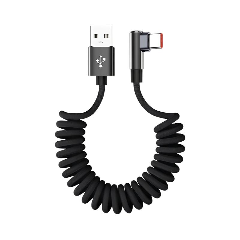 90 Degree Spring Type C Fast Charging Cable 120W 6A Extension Spring Data Cord For Phones Tablets