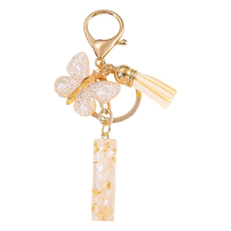 Trendy Metal Resin Keychain Butterfly Letter Tassels Designs Corrosion Resistant Lightweight Keyring For Women