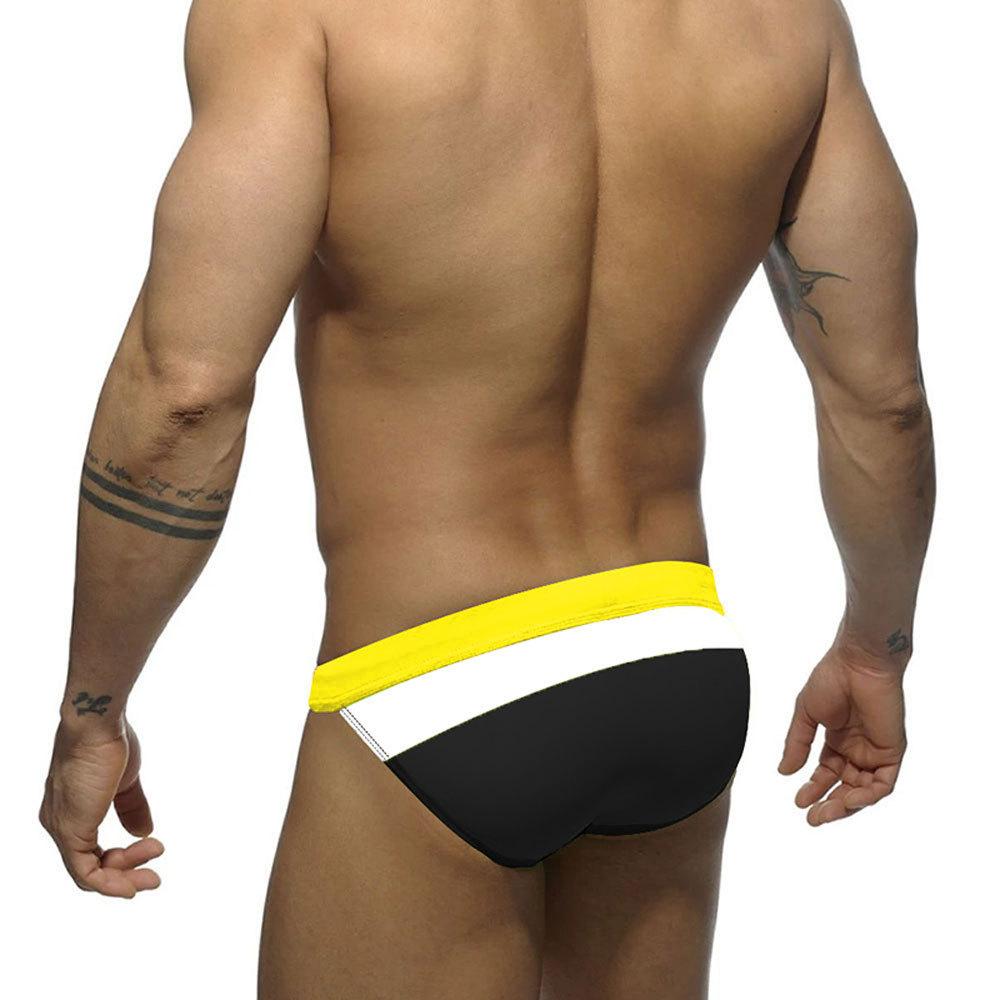Men's High Slit Sexy Triangle Swimming Trunk Quick Dry Drawstring Color Blocked Beach Shorts