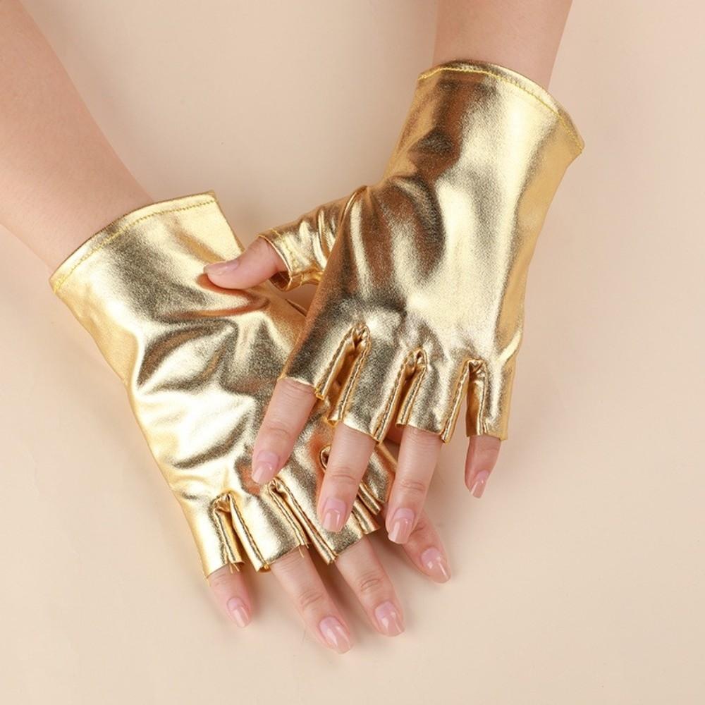 High Quality Glossy Finish Half Finger Gloves Punk Style Imitation Leather PU Leather Gloves Cosplay Gloves Punk Cosplay