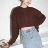 Vintage Knitted Pullovers Women Thicken Sweaters Autumn And Winter Sexy Short Tops Round Collar Solid Casual Loose Clothes 28464