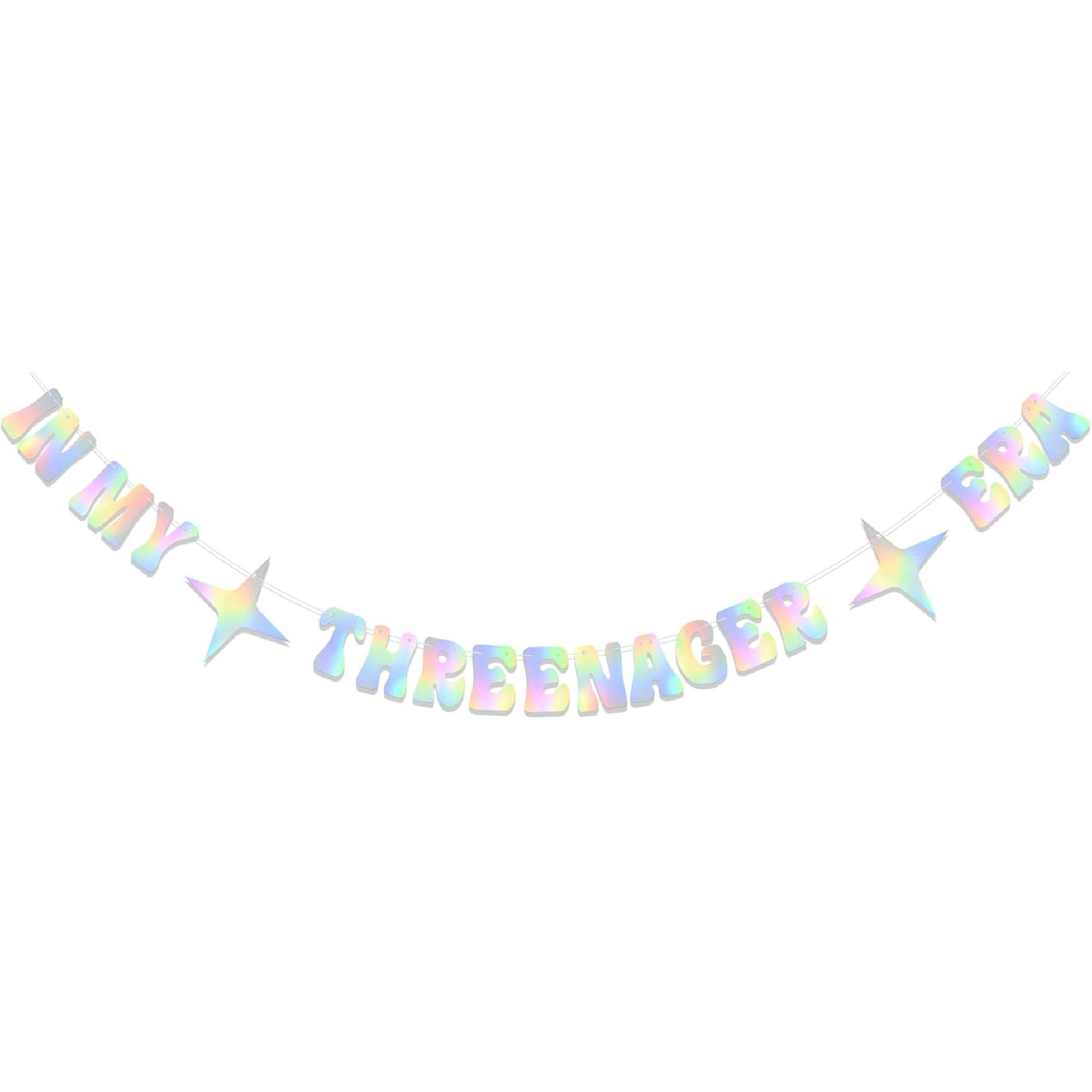 In My Threenager Era banner, In My Birthday Era Banner for Party Decorations, 3rd Birthday Party Decoration Supplies Holographic Glitter