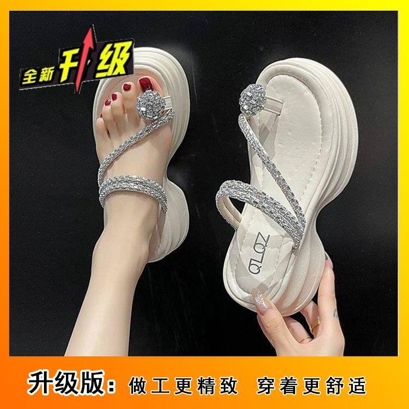 Women wearing rhinestone sleeves and toe slippers 2025 summer new fashionable versatile height-increasing muffin fairy style sandals