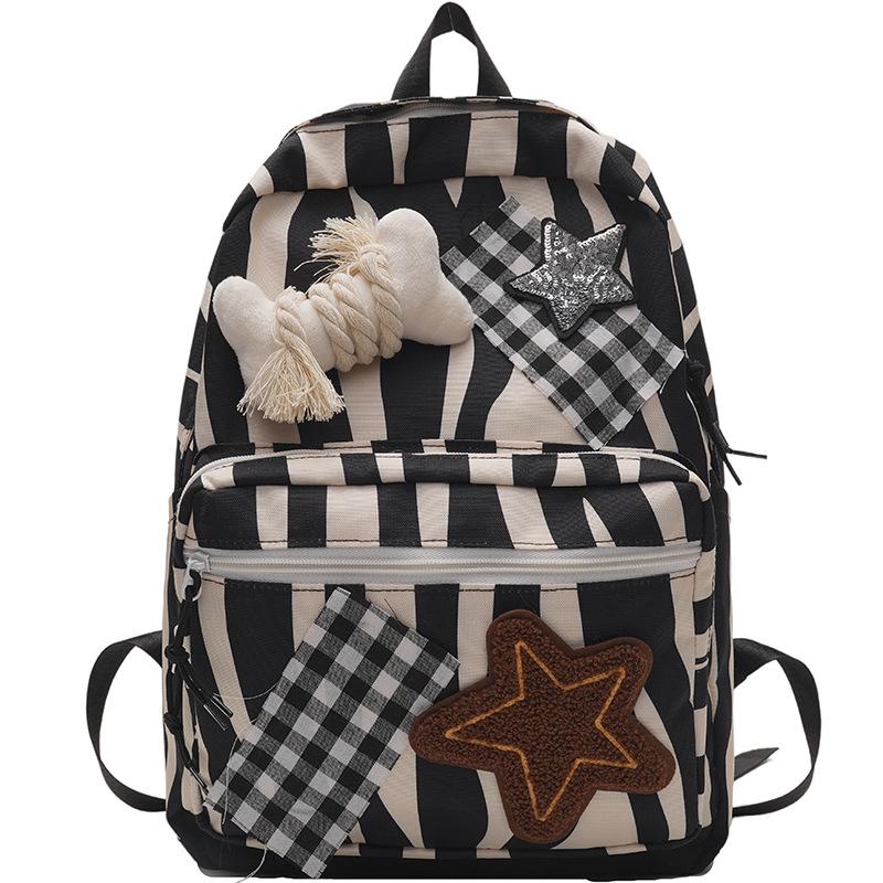 Black and white plaid backpack creative schoolbag large capacity new backpack fashion striped student bag