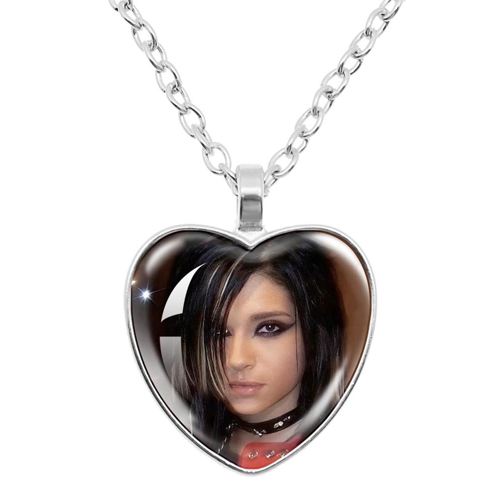 Pop Retro Rock Band Tokio Hotel Glass Heart Shape Pendant Necklace Bill Kaulitz Music Songer Picture Jewelry Charm Fans Gift