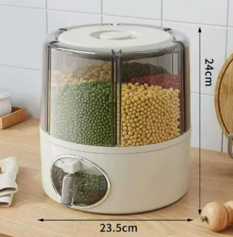 

6-Compartment 360° Rotating Airtight Food Storage Container - Moisture-Proof for Cereal, Candy, Rice - Kitchen Pantry Organizer сірий