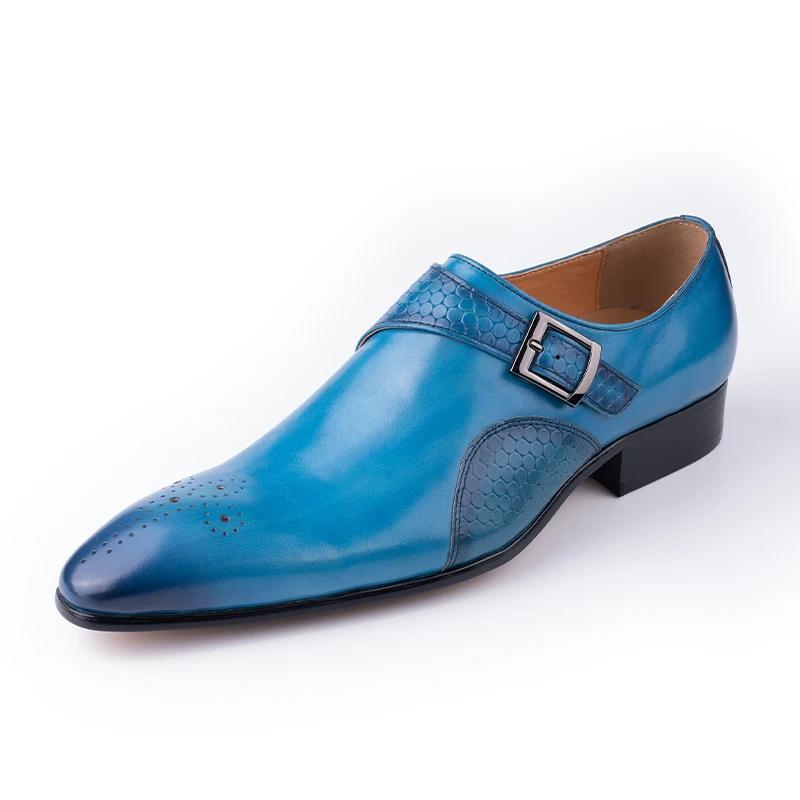 Fashion Fashion Blue Black Men Loafer Shoes Elegant Dress Formal Suit Breathable Leather Shoe No Slip Handmade Monk Nice Adult Footwear
