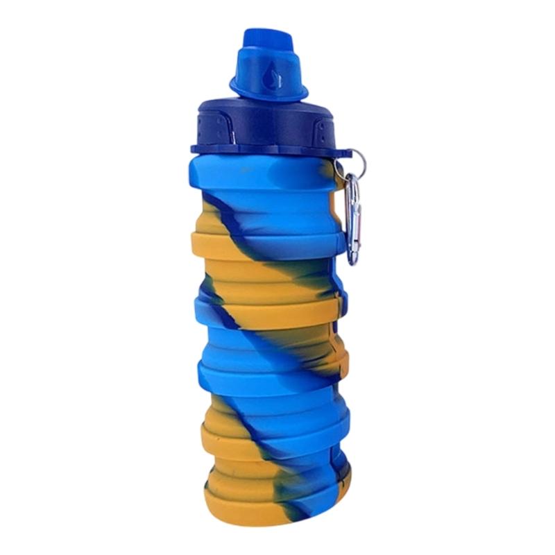Folding Reusable Sports Water Bottles Leakproof Silicones With Carabiner for Outdoor Activity Water
