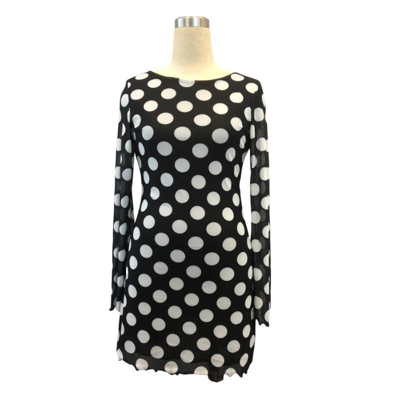 Women's Spring/summer Sexy Polka Dot Backless Mesh Mini Dress with Flared Sleeves