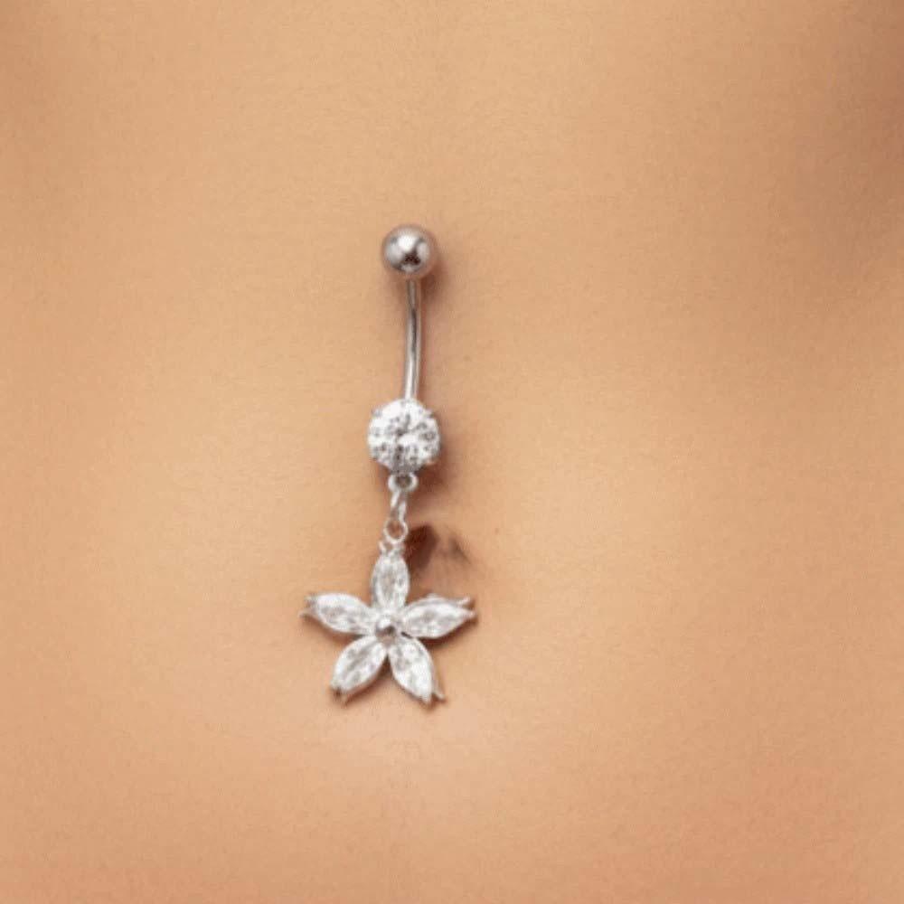 Dual Color Rhinestone Piercing Belly Dangled Design Flower Rhinestone Belly Ring  Seaside Vacation