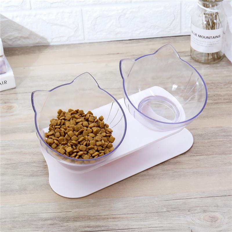 Non-Slip Double Cat Bowl with Elevated Design and Cat Ear Shaped for Pet Food