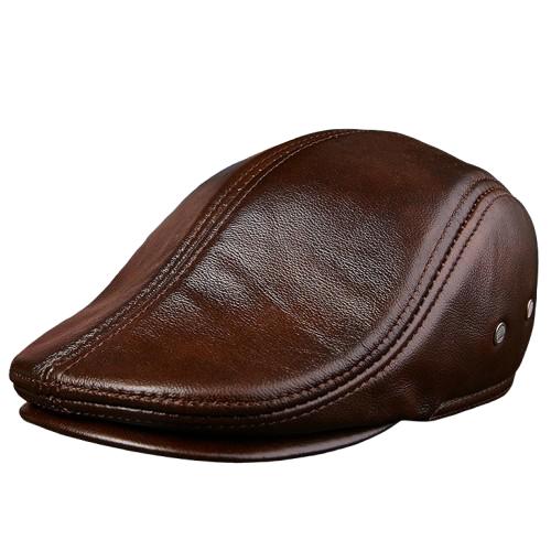 2025 Echte Leder-Barettmütze für Herren Warme Winddichte Wintermütze Mode Gentleman Schirmmütze Vintage Stilvolle Fahrermütze Geschenk