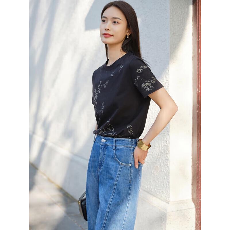 EP YAYING Women s Fine Cotton Elegant Print Short-Sleeve T-Shirt M