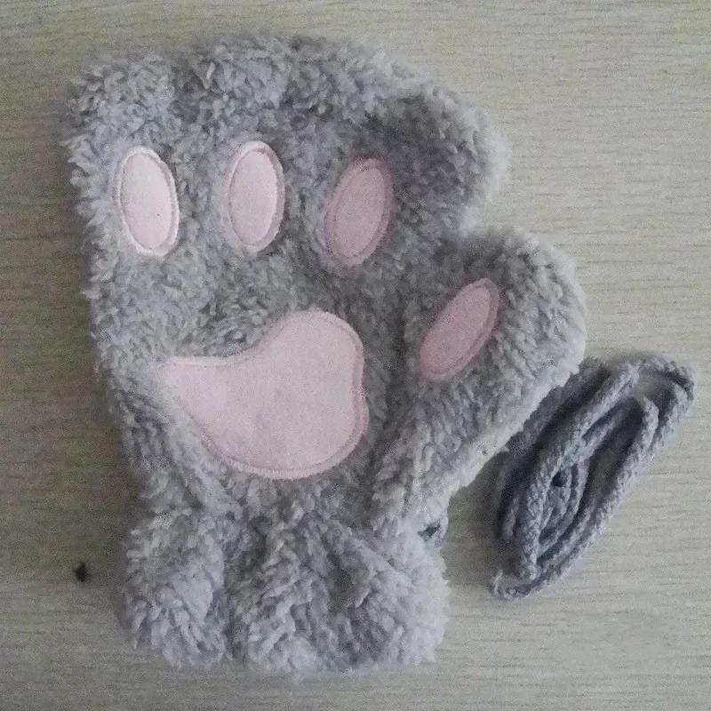 Adorabili guanti di peluche a forma di zampa di gatto, guanti di peluche, caldi e morbidi, senza dita, morbidi, da orso, guanti da costume, mezze dita