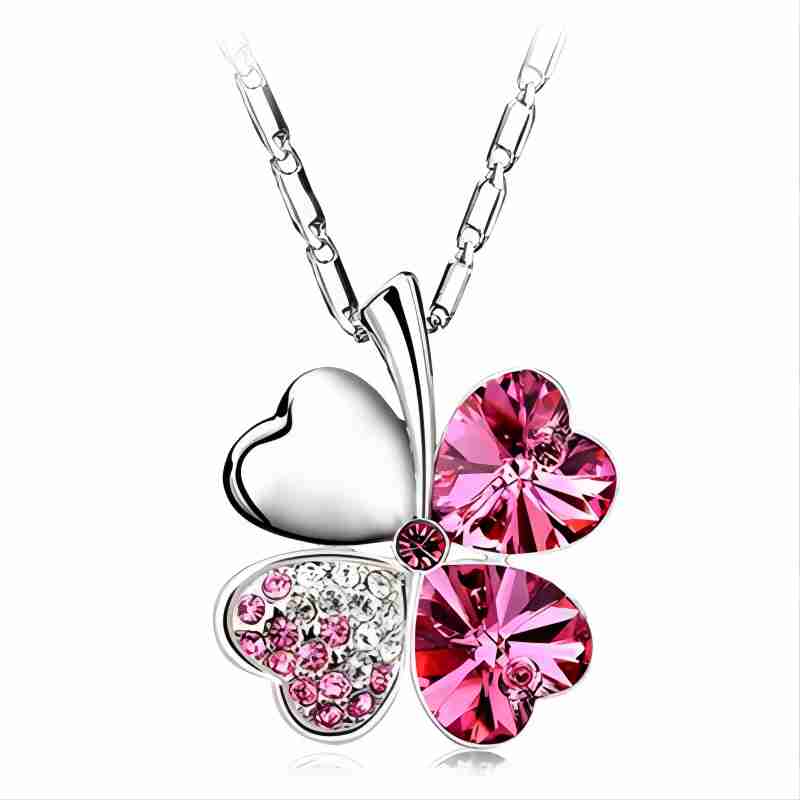 Crystal 4 Four Leaf Leaves Clover Pendant Necklaces Lover Birthday Gift Quality Fashion Jewelry Charm Girl