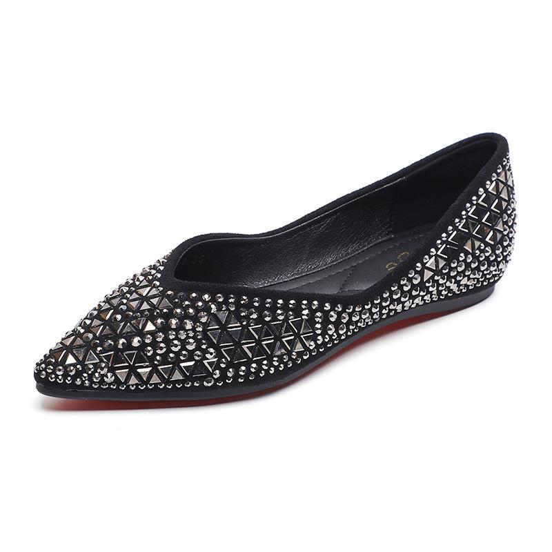 Flat Bottom Soft Bottom Shallow Mouth Pointed Single Shoes Rhinestone Sequins Women's Large Size Women's Shoes