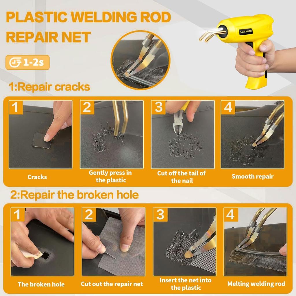 200W Heavy Duty Plastic Welding Gun, 2-in-1 Tool for Auto Bumper & PVC Repair with Iron Tip