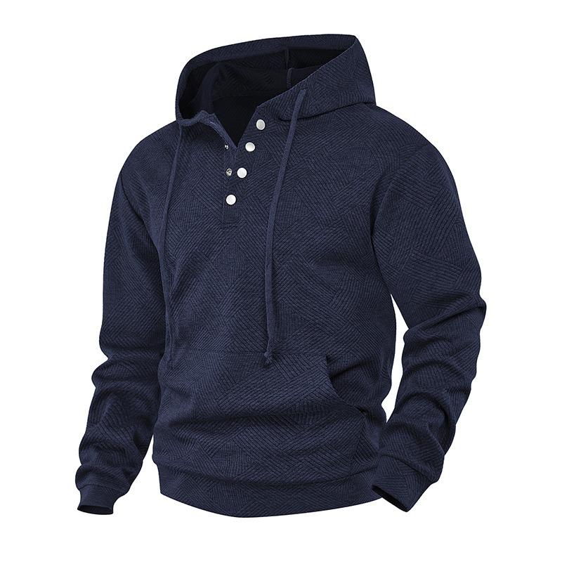 Autumn and Winter Men's T-shirt Casual Long-sleeved Solid Color Hooded Button Fashion Casual Bottoming Shirt Sweatshirt Top