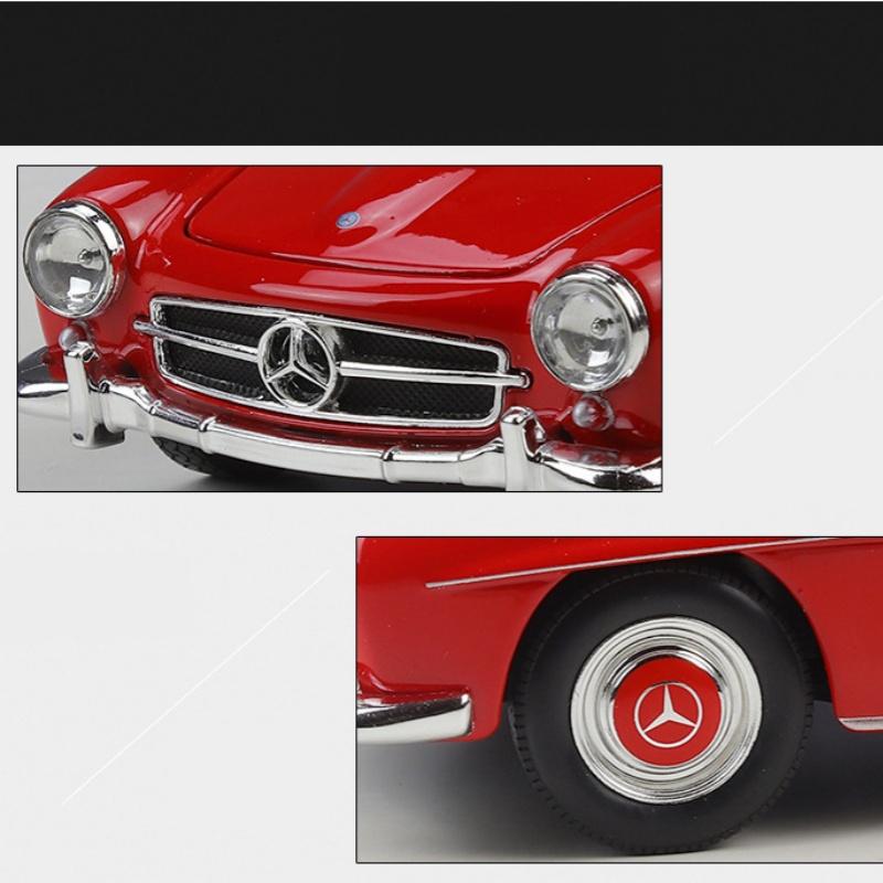 WELLY 1/24 1955 Mercedes-Benz 190 SL Alloy Roadster Sports Car Model Diecast Metal Classic Retro Old Car Vehicle Model Kids Gift