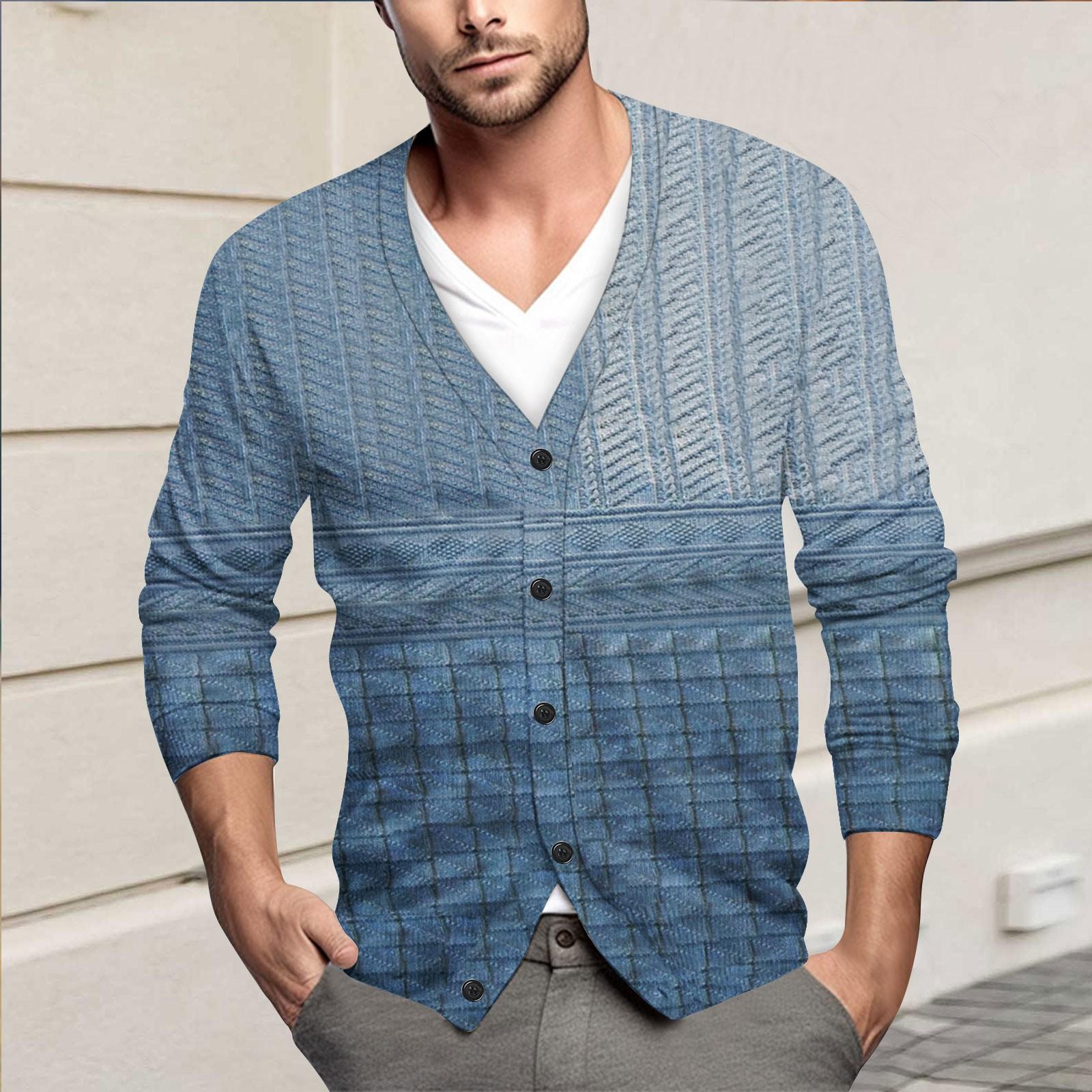 

Мужская повседневная однобортная модная куртка-кардиган с длинными рукавами на пуговицах XL светло-синий