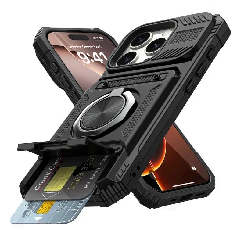 

Rugged Car Magnetic Rotated Ring Holder Phone Case For IPhone 17 Pro Max Air 16 15 14 Plus 13 Anti-Drop Wallet Protection Cover iPhone17 Pro чёрный