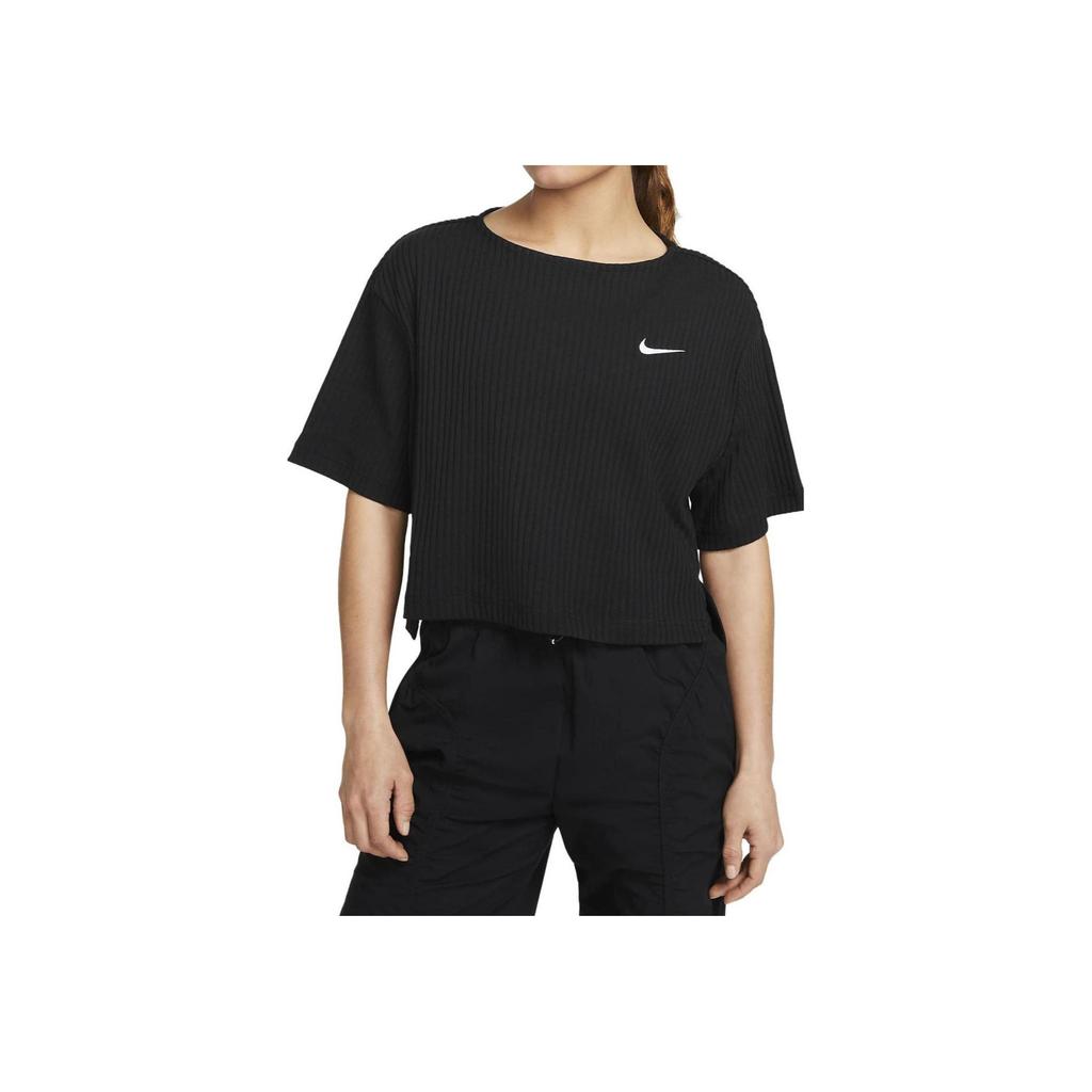 Nike Logo Print Cropped Round Neck Fitted Short Sleeve T-Shirt Women Tops Black DV7871-010