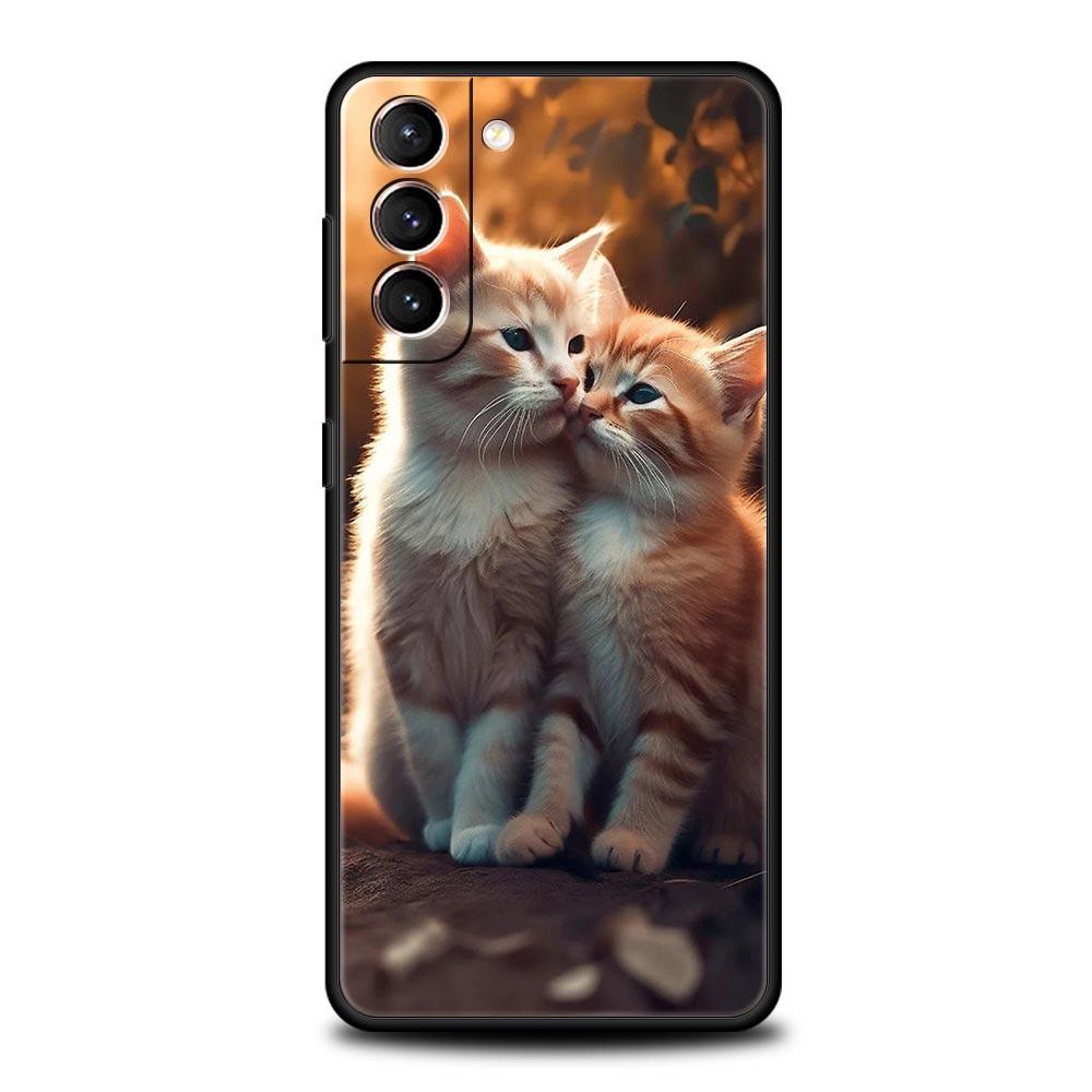 Kiss Cat Cute Kitten Phone Case For Samsung Galaxy S25 S24 S23 FE S22 Ultra S20 S21 5G S10 Plus S10E Soft Black Cover