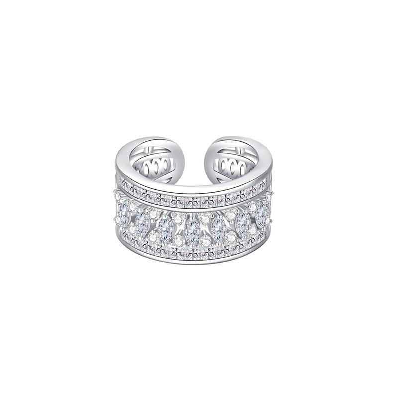 Full Diamond Niche Design High Sense Cross Opening Ring Wide Version Zircon Flash Diamond Light Luxury Personality Index Finger Women'S Fashion