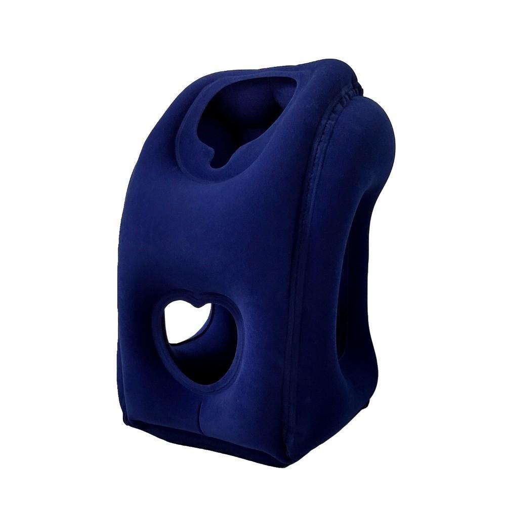 

Portable Inflatable Travel Pillow Cervical Support PVC Flocked Cushion Neck Pillow Chin Support Neck Support Pillow Office Nap темно-синього кольору