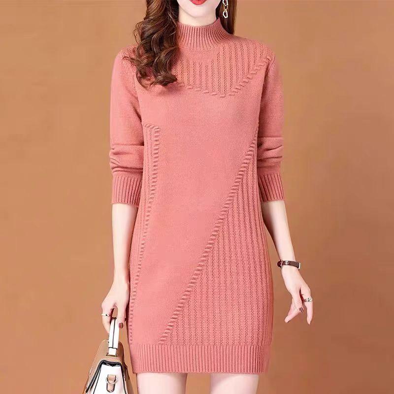 Sweater Women's Autumn and Winter Half Turtleneck Knitted Sweater Base Layer Thickened Mid-length Pullover Loose Sweater