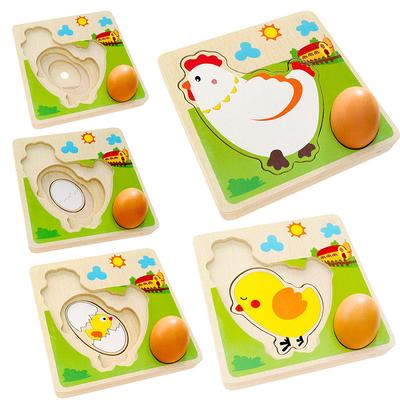 3D Holz Mehrschichtpuzzle Henne legt Eier Hühnerwachstumsprozess Cartoon Puzzle Frühe Lernspielzeuge für Kinder Kinder
