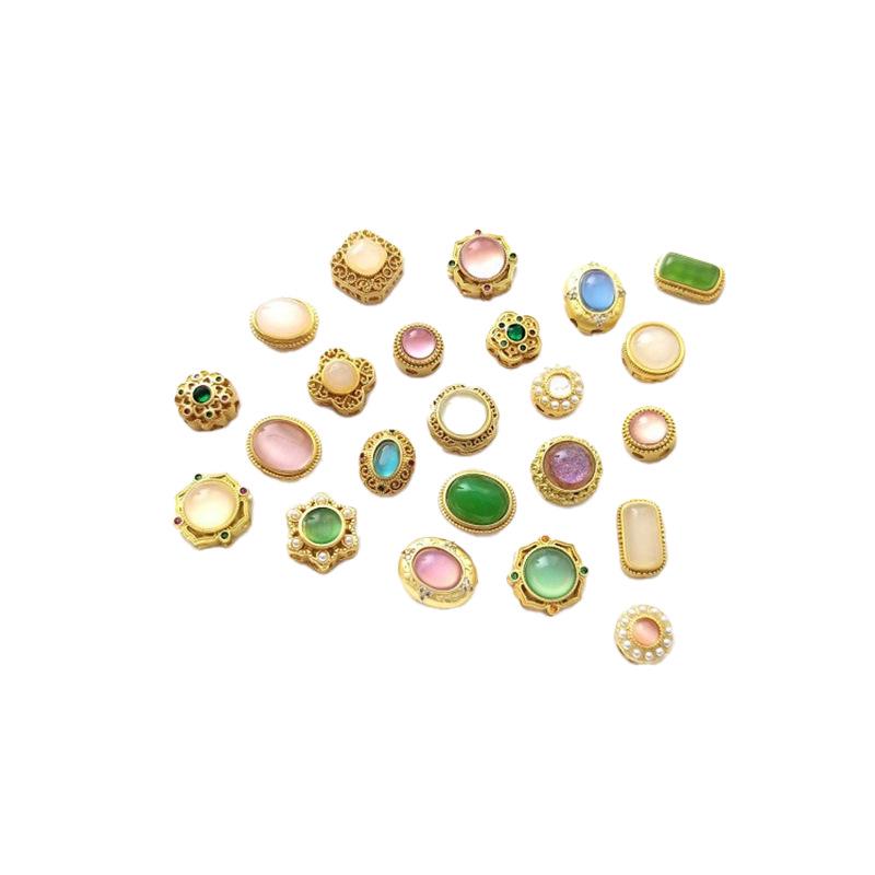 Dull Gold Cat's Eye Stone Spacer Beads with Imitation Jasper for DIY Bracelets and Necklaces