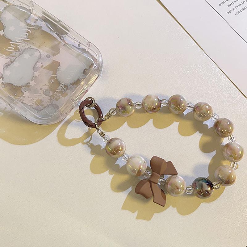 1PCCartoon Love Bow Beads Mobile Phone Chain Lanyard Cute Short Pendant Keychain Hanging Cord Strap Fashion Jewelry Accessories