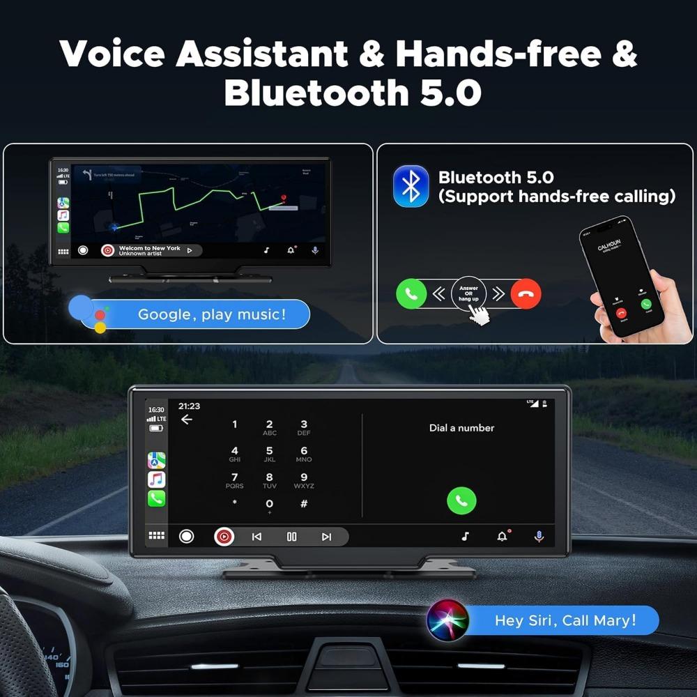 LAMTTO 9.26 Wireless Carplay and Android Auto with 2.5K Dash Cam, 1080P Backup Camera, Portable Touchscreen GPS Navigation for C