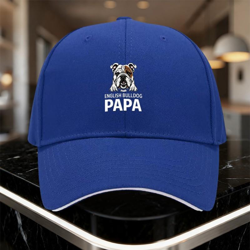 English Bulldog Papa Baseball Cap Cotton Adjustable Casual Dad Hat for Unisex Outdoor Sun