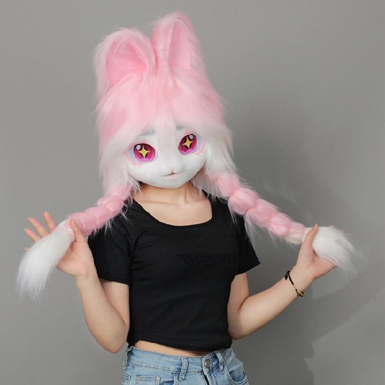 Animal Head Cats Fursuit Cut Mask Plush Cats Headgear Cats Costume for Halloween Masquerade Dress Up Cosplay Party