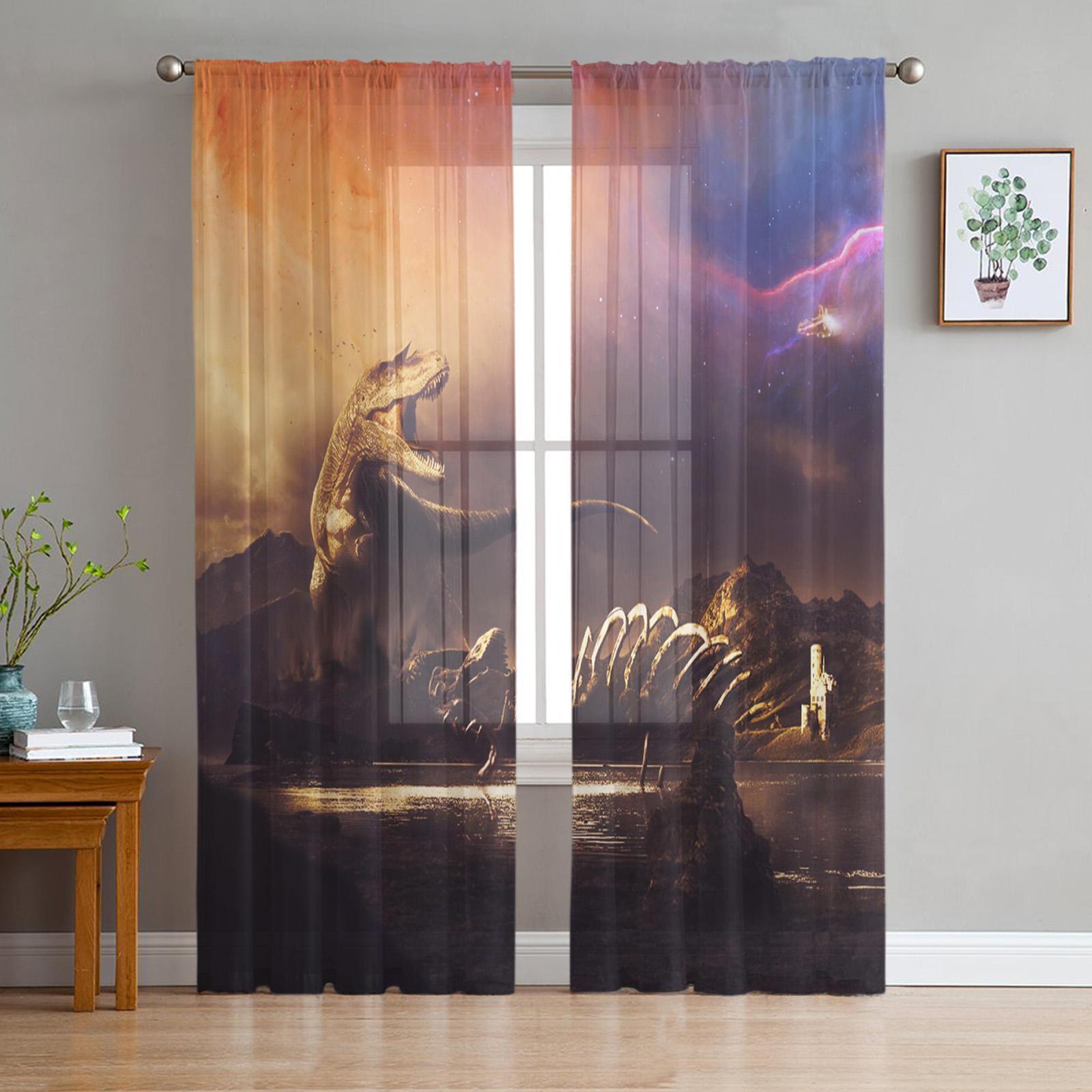

Green Forest Dinosaur Modern Curtains For Living Room Transparent Tulle Curtains Window Sheer For The Bedroom Accessories Decor W135 x H114cm