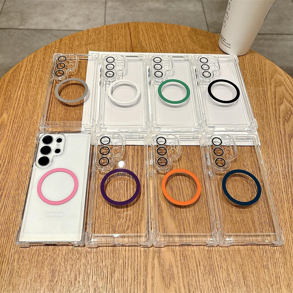 Suitable for Samsung S25U Four Corner Anti fall Transparent Anti Fall Color Magnetic Suction Mobile Phone Case S24 Lens Film Protective Case S23