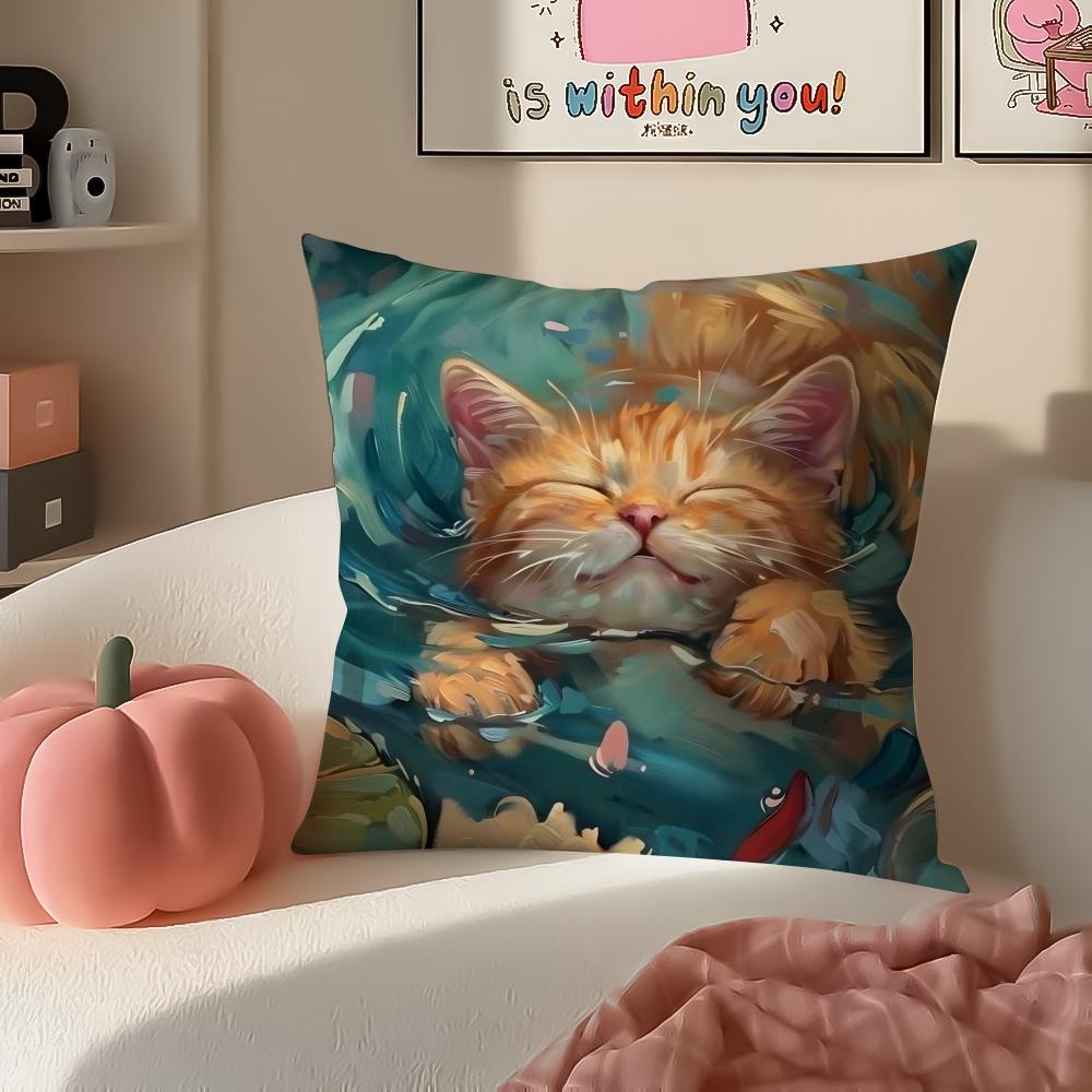 Милая масляная живопись Цветная кошка Арт Наволочка Наволочка Короткий плюш Невидимая молния Комната Диван Наволочка для подушки 30x30cm