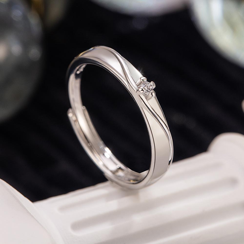 

925 Sterling Silver Simple Zircon Crystal Love Heart Couple Rings for Woman Men Wedding Engagement Party Gift Charm Jewelry One Size