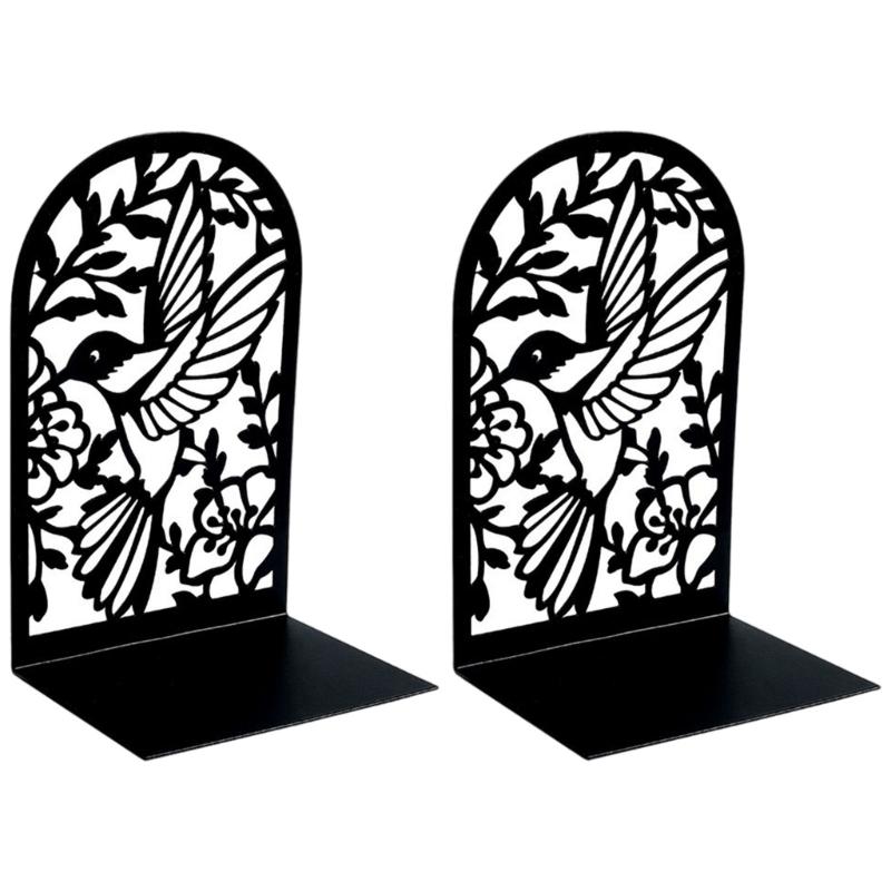 2Pcs Book Ends for Shelves Hollowed Bird Flower Metal Bookends Heavy Duty Book End Decorative Book Stoppers for Shelves