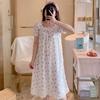 Women's Summer Off-the-Shoulder Solid-Color Short-Sleeve Nightgown: Princess-Style Lace-Trimmed Loose-Fitting Dress