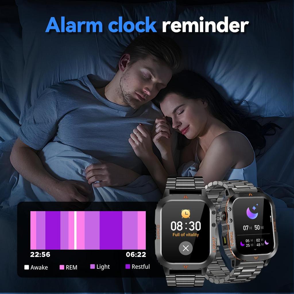 Robustes und langlebiges Militär-Smartwatch 1500mAh Akku 30-Tage Blouetooh Anruf Multifunktionalität, LED-Taschenlampe 150 Sportmodi Android iPhone.