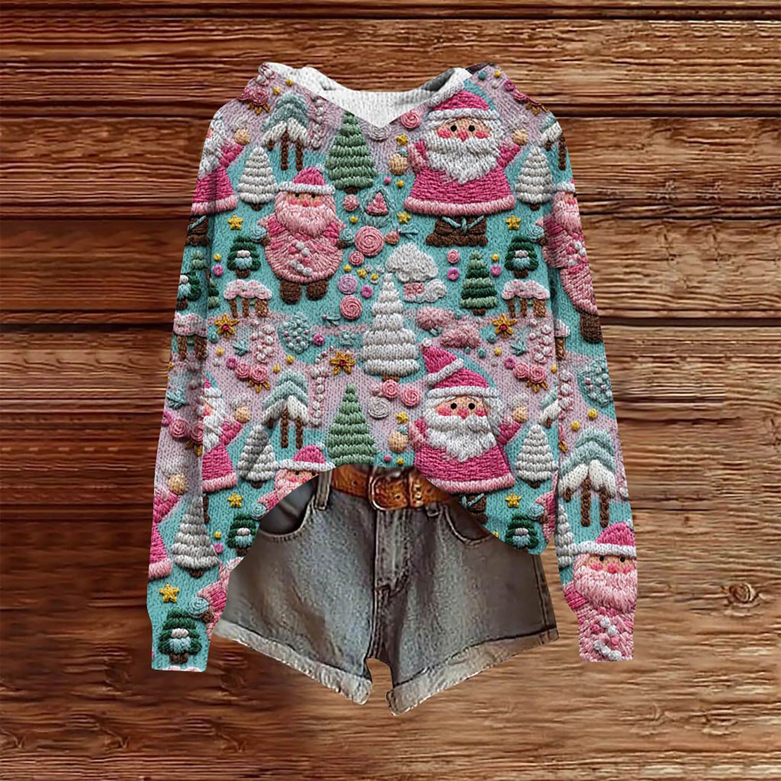 

Рождественские свитшоты для женщин вязаный свитер милая футболка осенний пуловер толстовка с капюшоном S