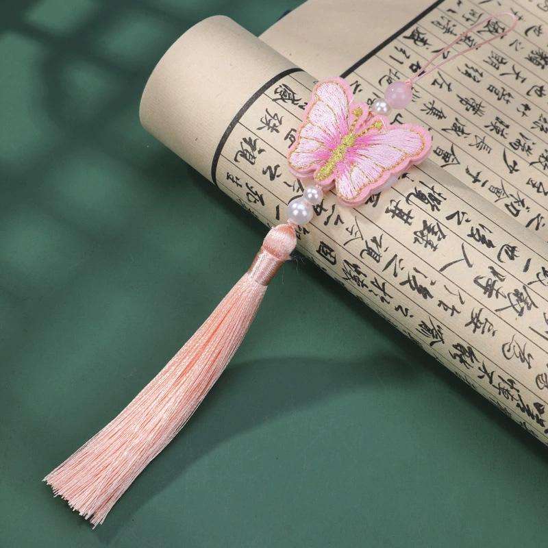 

1PC Butterfly Tassel Exquisite Embroidery Phone Bag Pearl Hanging Ornament светло-розовый