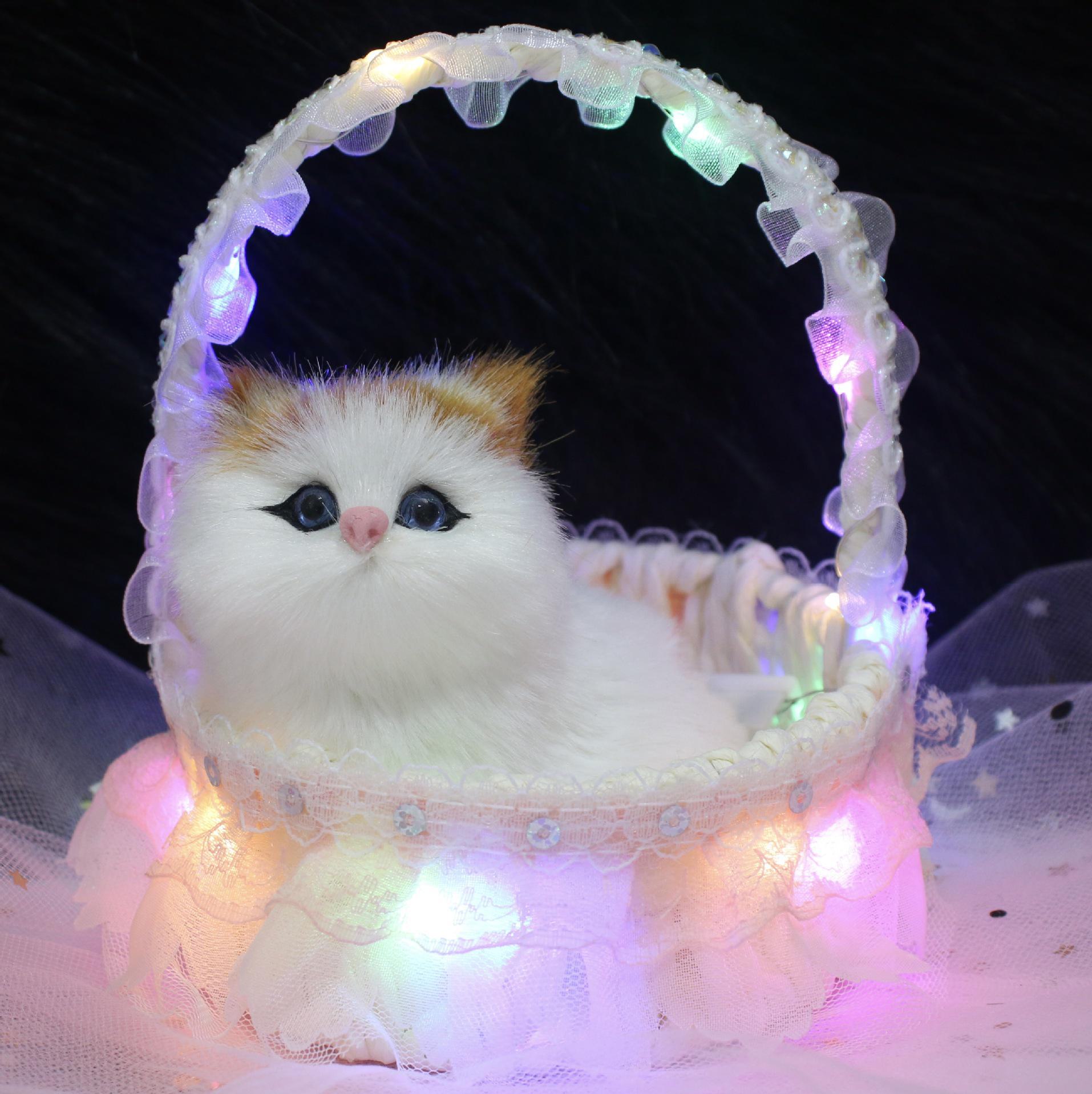 

Говорящий котенок, плюшевый, с подсветкой и блестками: Имитация кота в корзине, идеальный подарок для девушки sequined basket cat светло-розовый